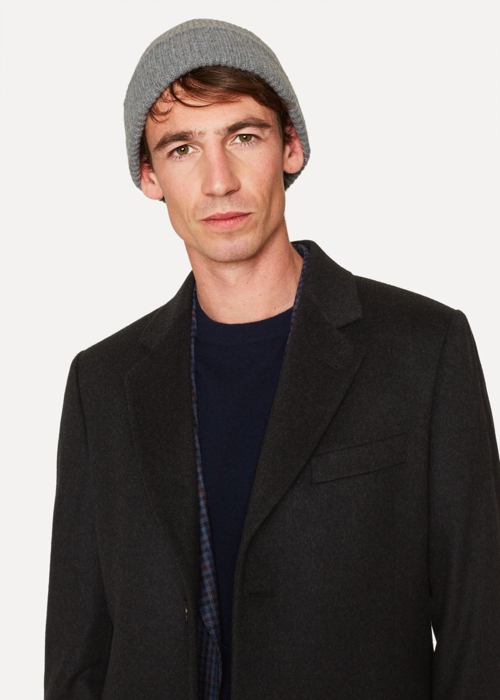 Paul Smith Men's Grey Cashmere-Blend Ribbed Beanie Cap