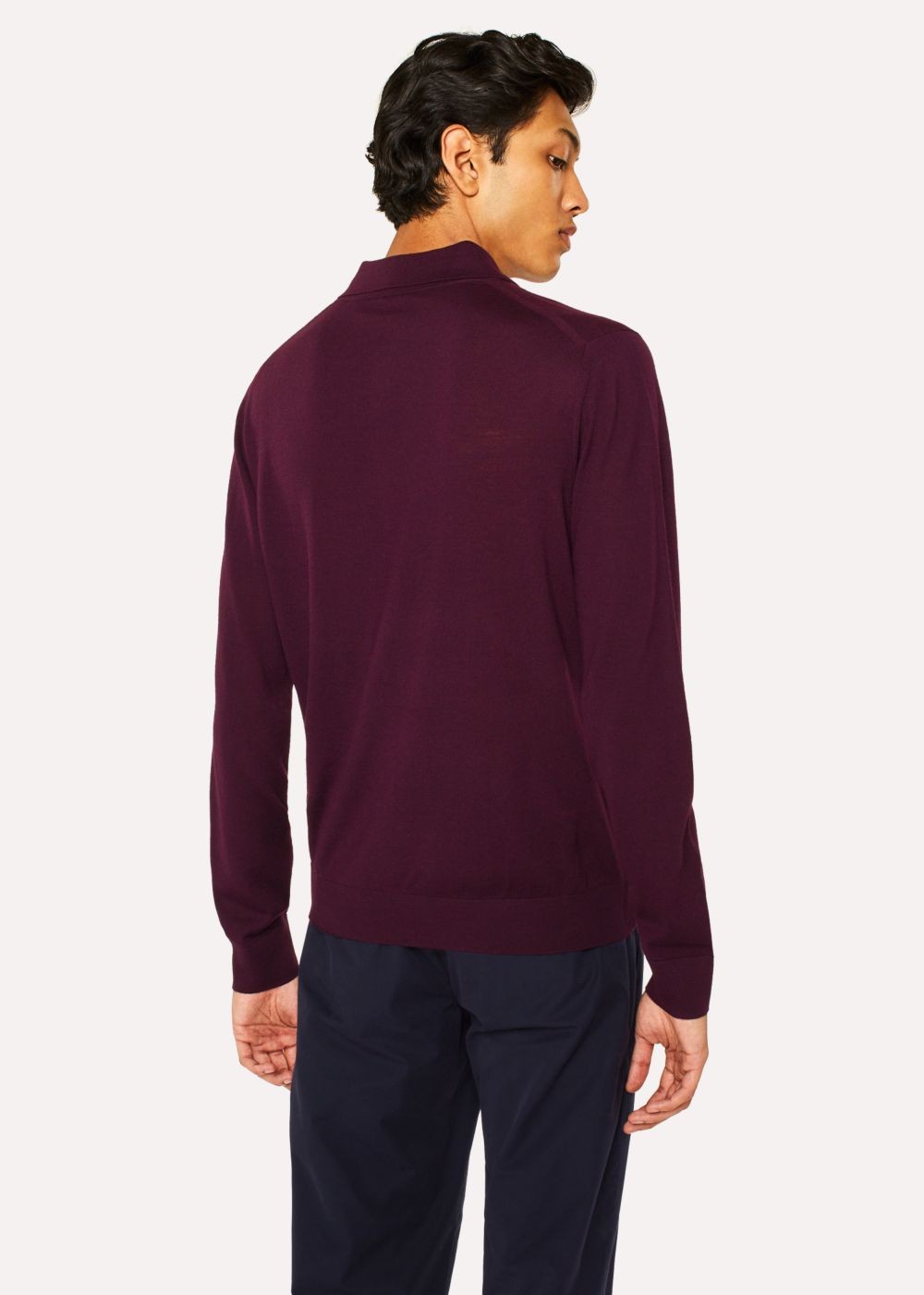Paul Smith Mens's Damson Merino Wool Long-Sleeve Polo Shirts
