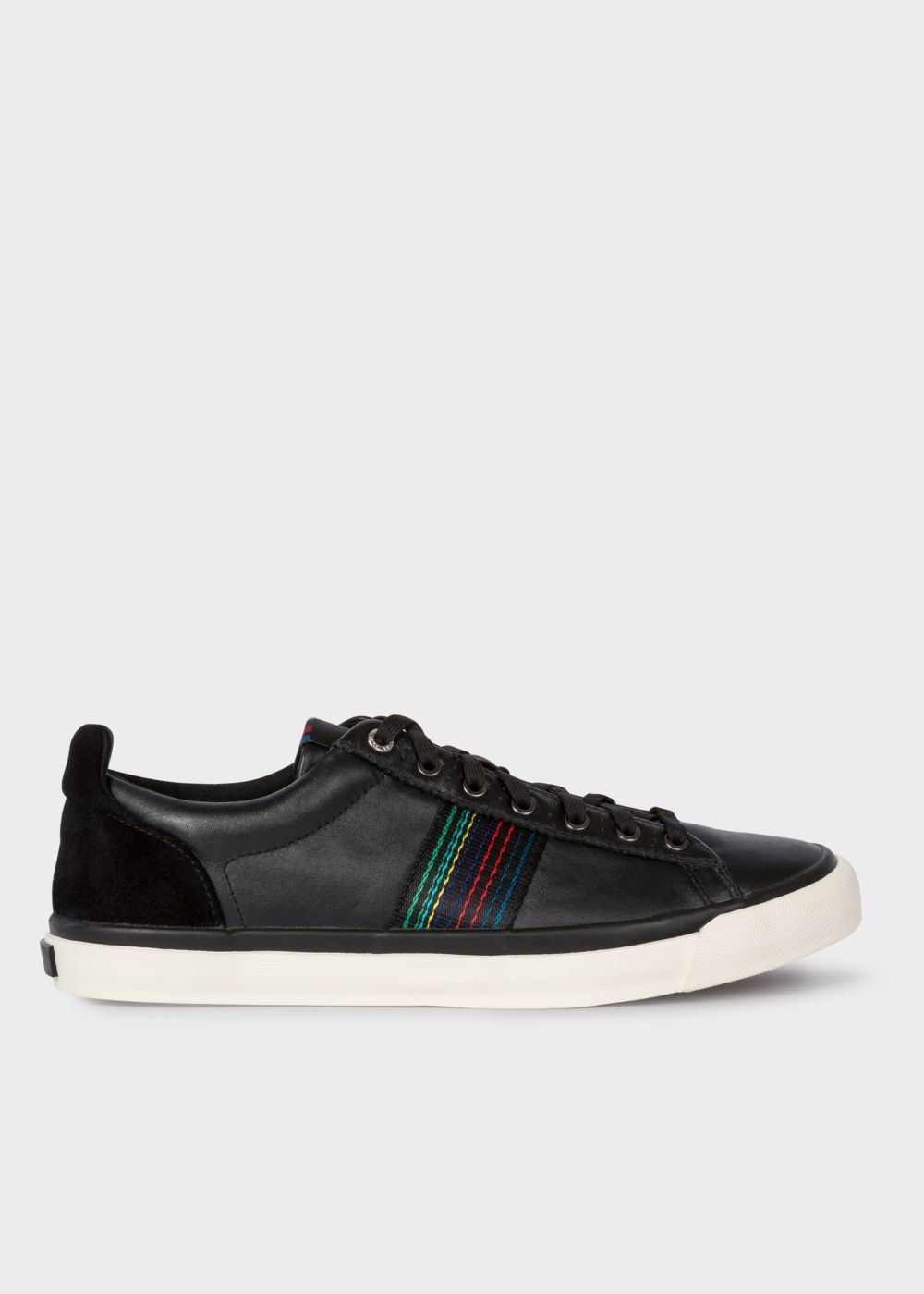 Paul Smith Mens's Black 'seppo' Leather Sneaker With 'cycle Stripe' Stitching