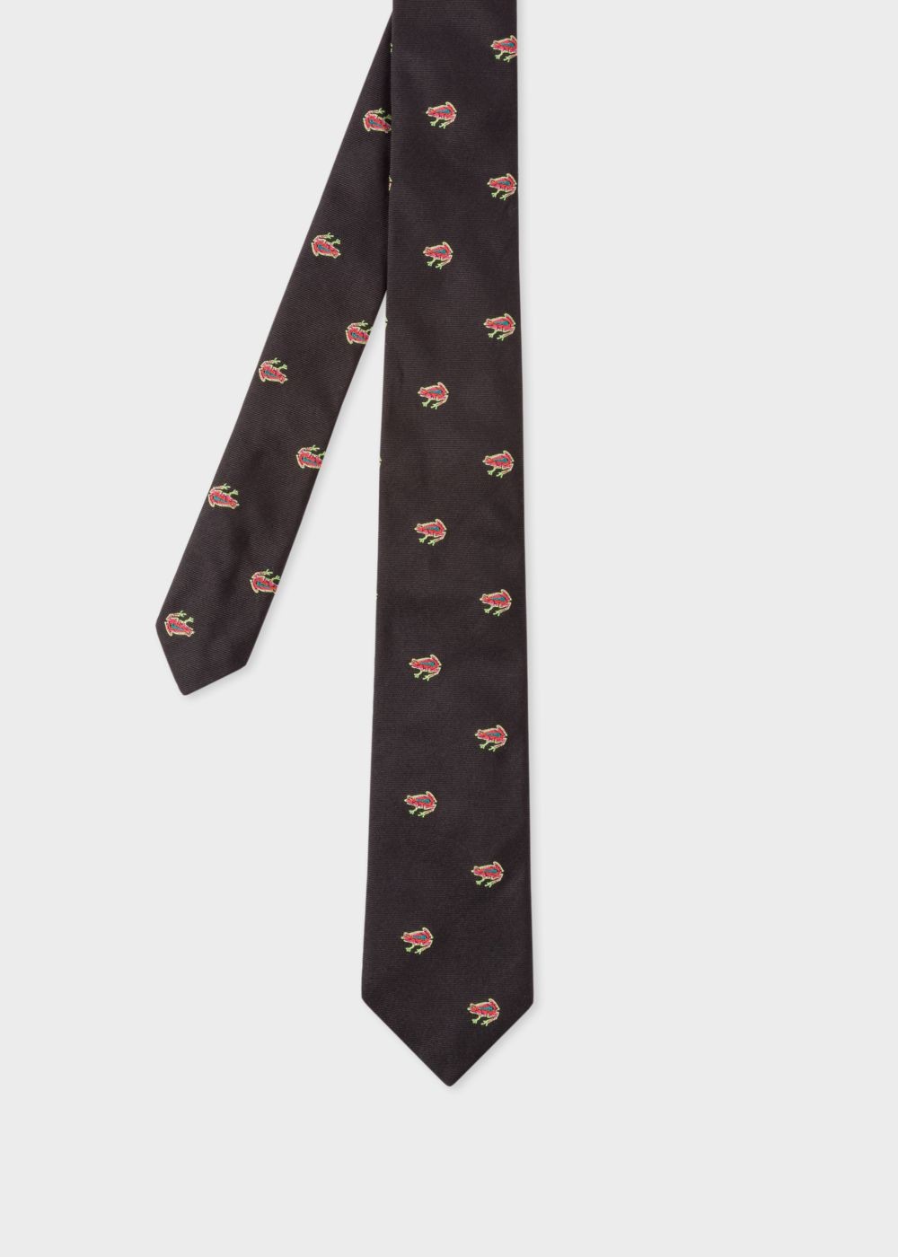 Paul Smith Mens's Black Embroidered 'dreamer Frog' Narrow Silk Tie