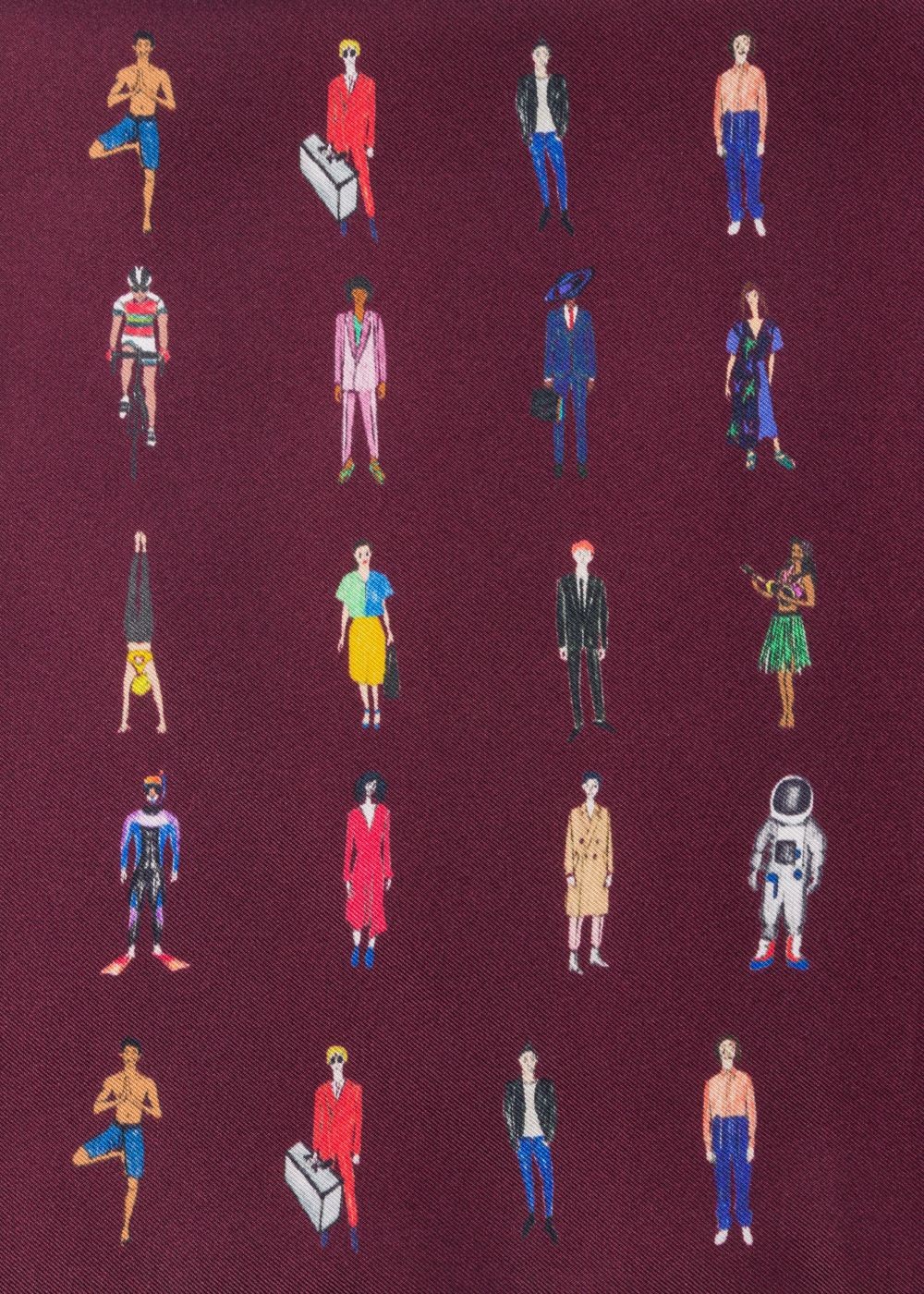 Paul Smith Men's Burgundy 'people' Print Wool And Silk-Blend Scarf