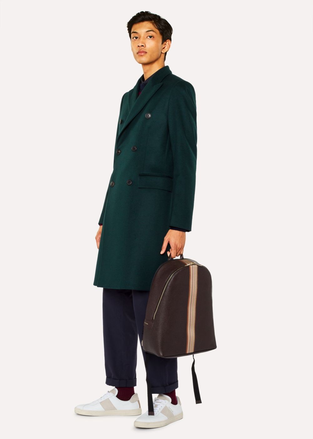 Paul Smith Men's Dark Burgundy Leather Signature Stripe Backpack