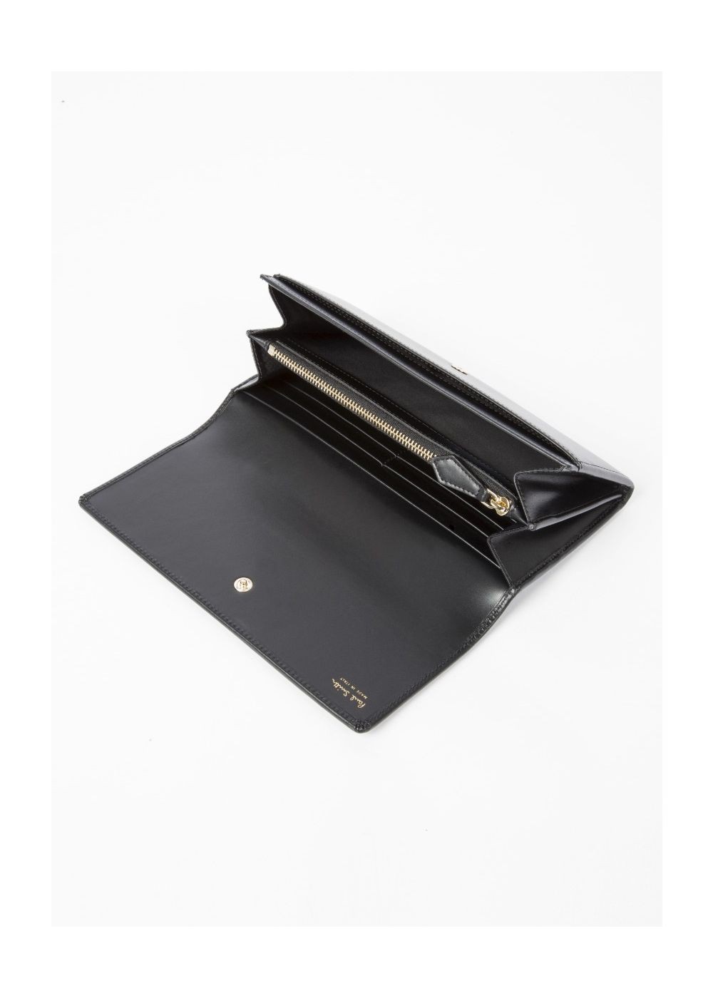 Paul Smith Lady's Black Leather Monogrammed Tri-Fold Wallet