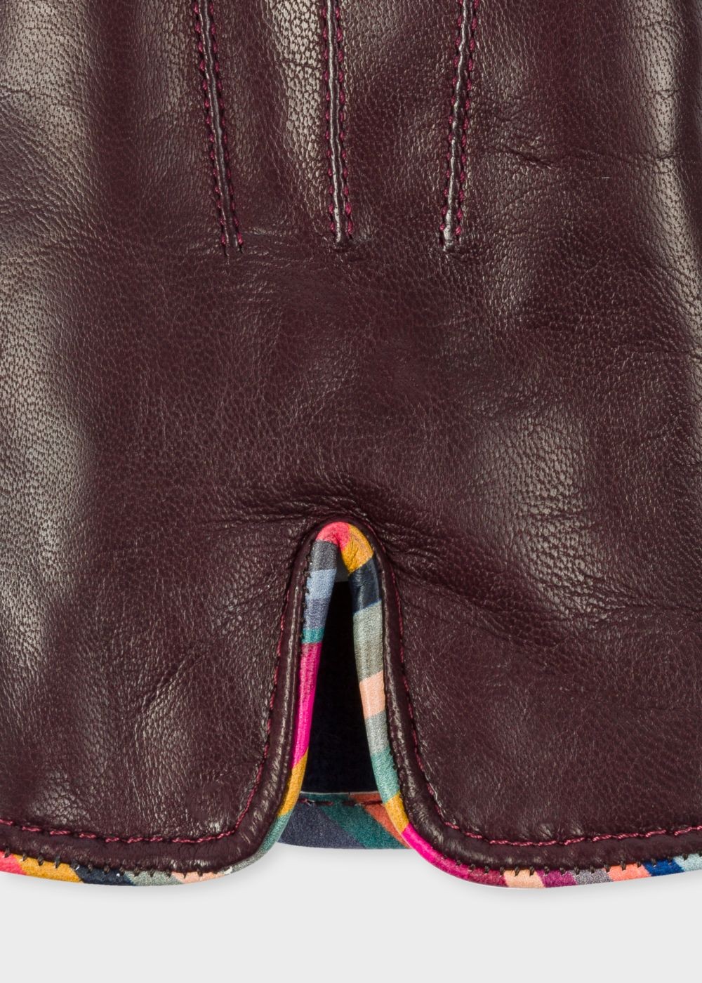 Paul Smith Women's Burgundy Leather Gloves With 'swirl' Piping