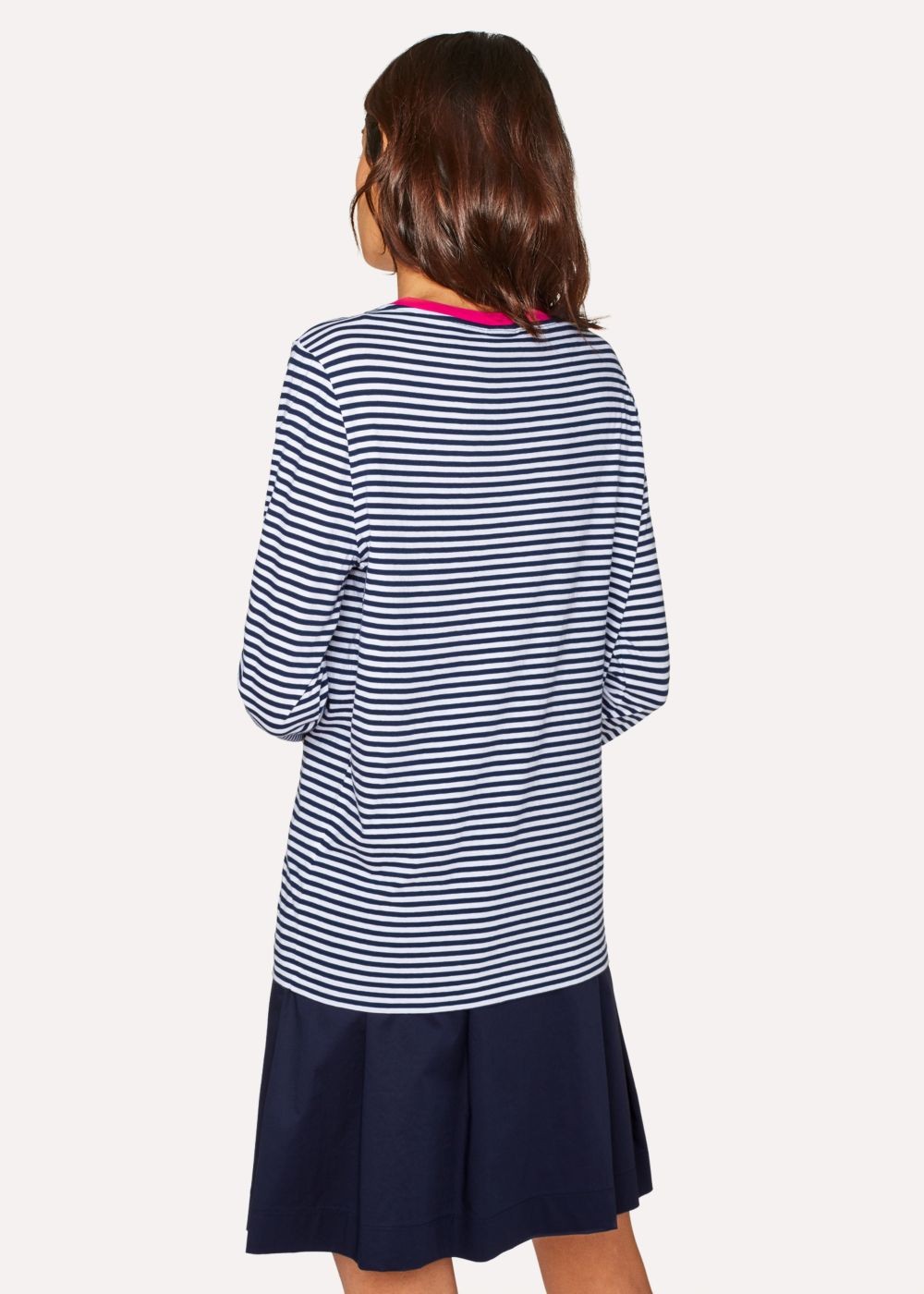 Paul Smith Women's Navy And White Stripe Embroidered 'dino' Cotton Long-Sleeve T-Shirt
