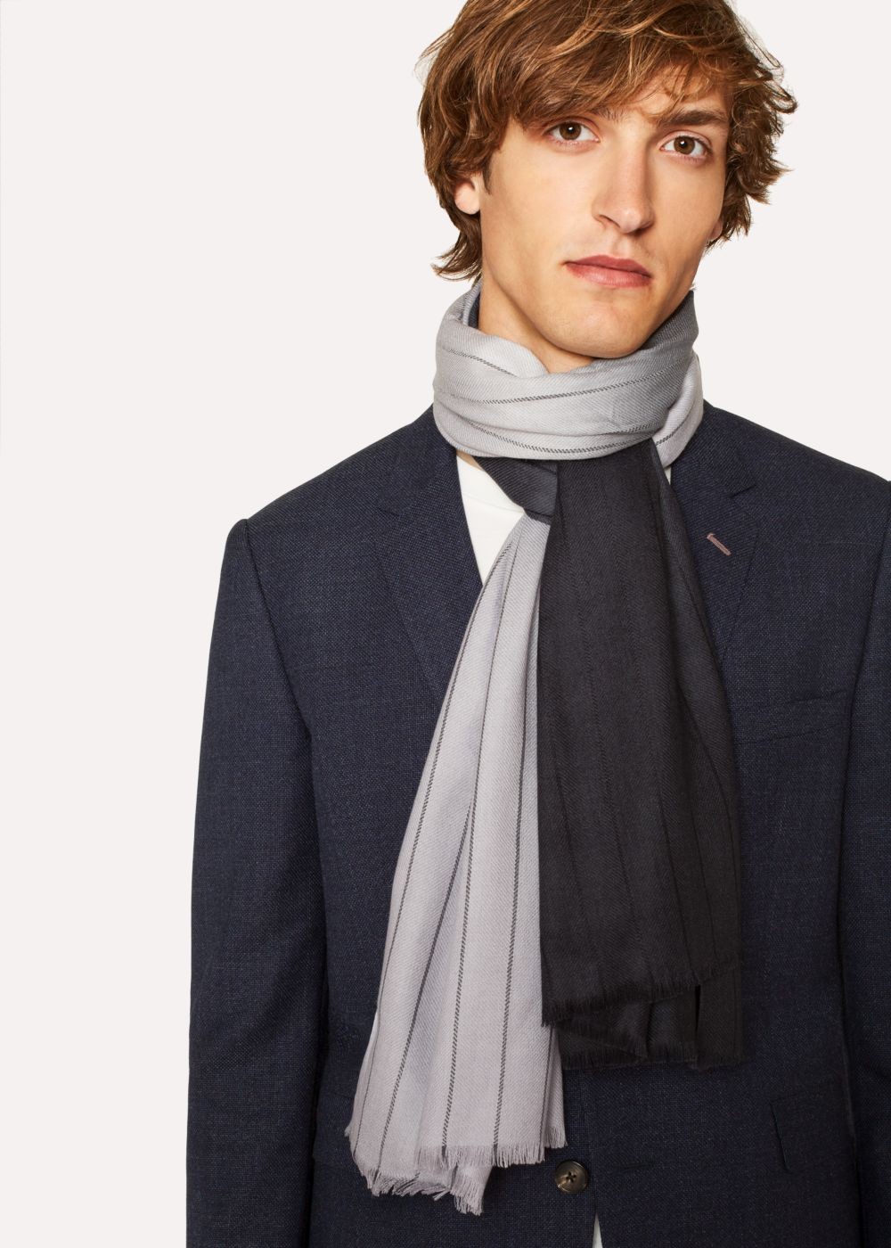 Paul Smith Men's Black And Grey Dip-Dye Stripe Cashmere-Blend Scarf