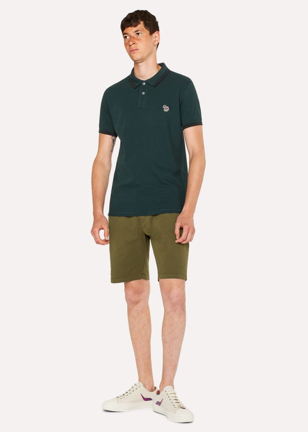 Paul Smith Men's Khaki Garment-Dyed Stretch Pima-Cotton Shorts