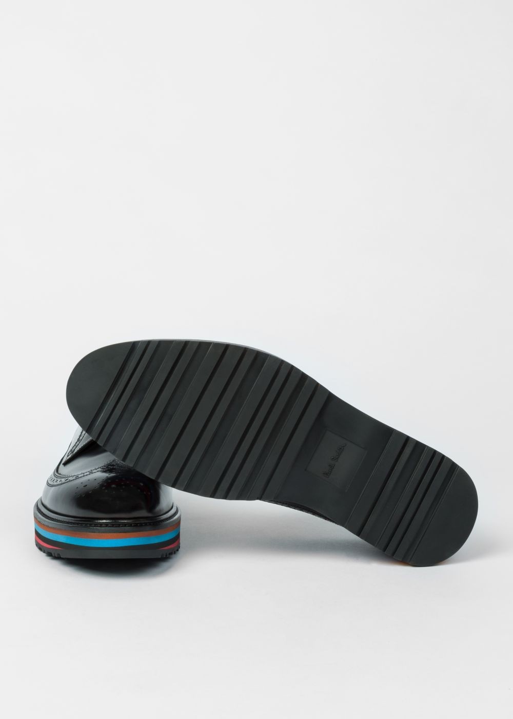 Paul Smith Mens's Black Leather 'grand' Brogues With Striped Soles Trainers