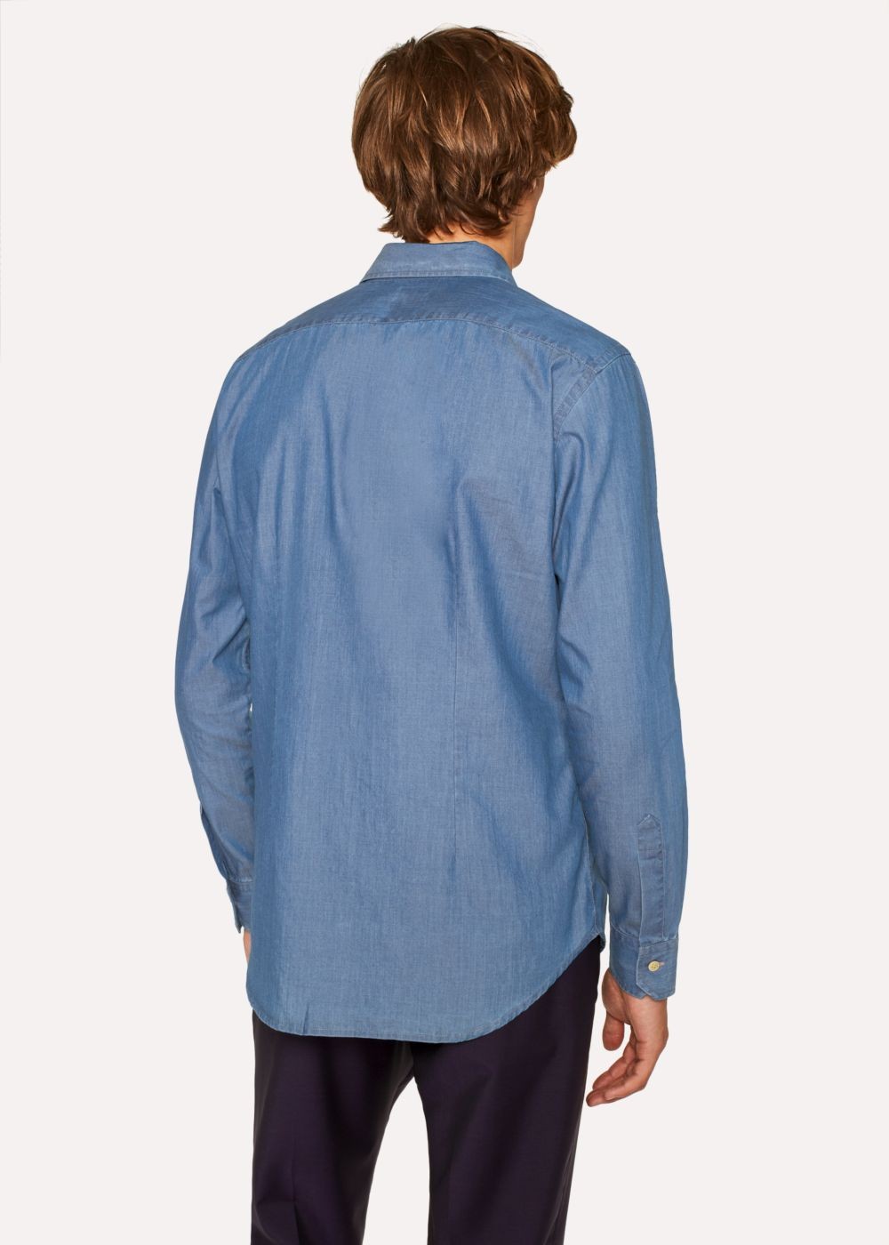 Paul Smith Men's Slim-Fit Blue Chambray TShirts With Embroidered Pocket