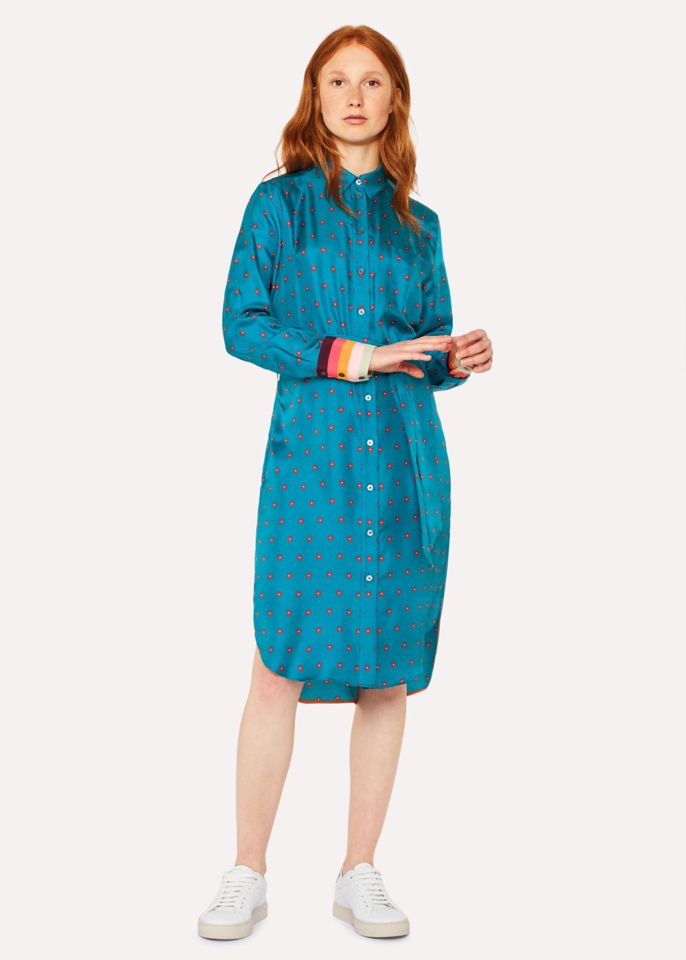 Paul Smith Lady's Turquoise 'daisy Polka' Print Silk T-Shirts Dress