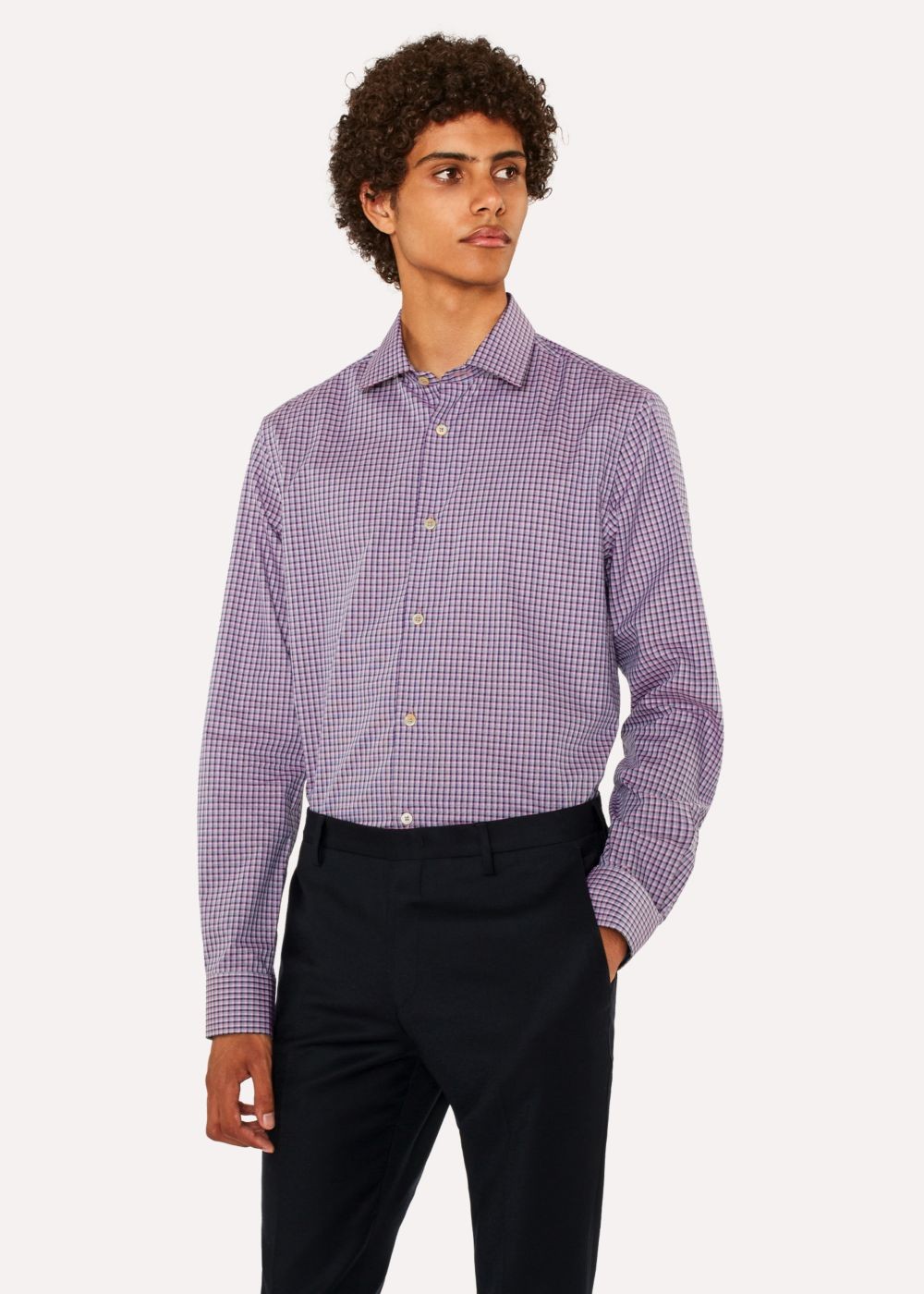 Paul Smith Mens's Tailored-Fit Purple And Pink Check Cotton T-Shirt