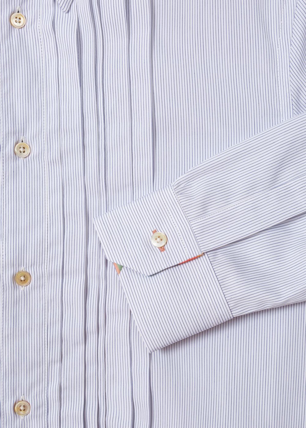 Paul Smith Mens's White Striped Pleat Front T-Shirt With 'dreamer' Placket Detail