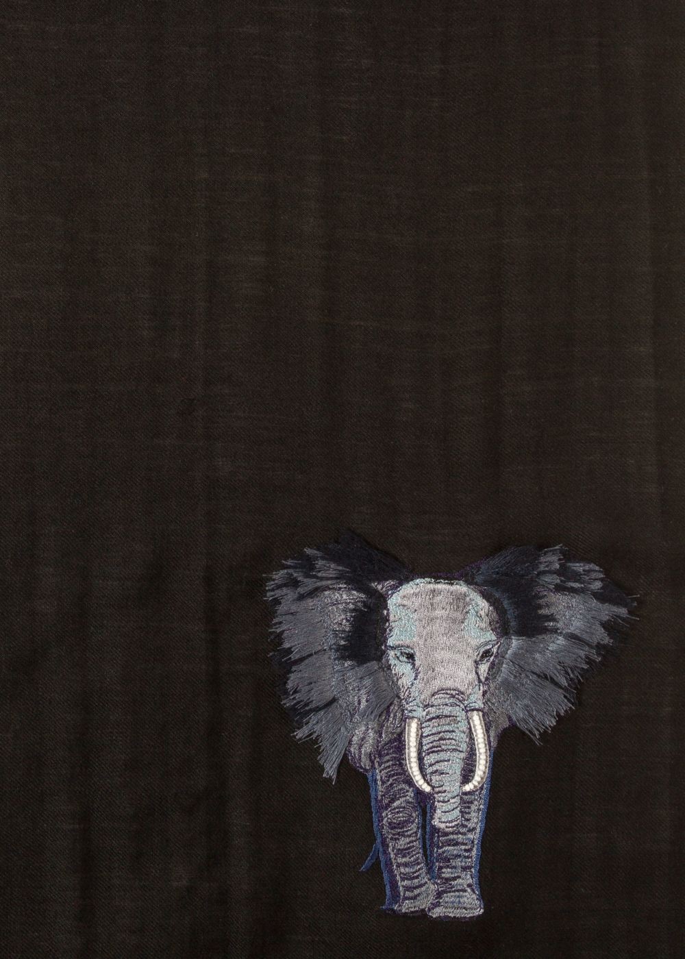 Paul Smith Men's Black 'elephant' Embroidery Wool Scarf