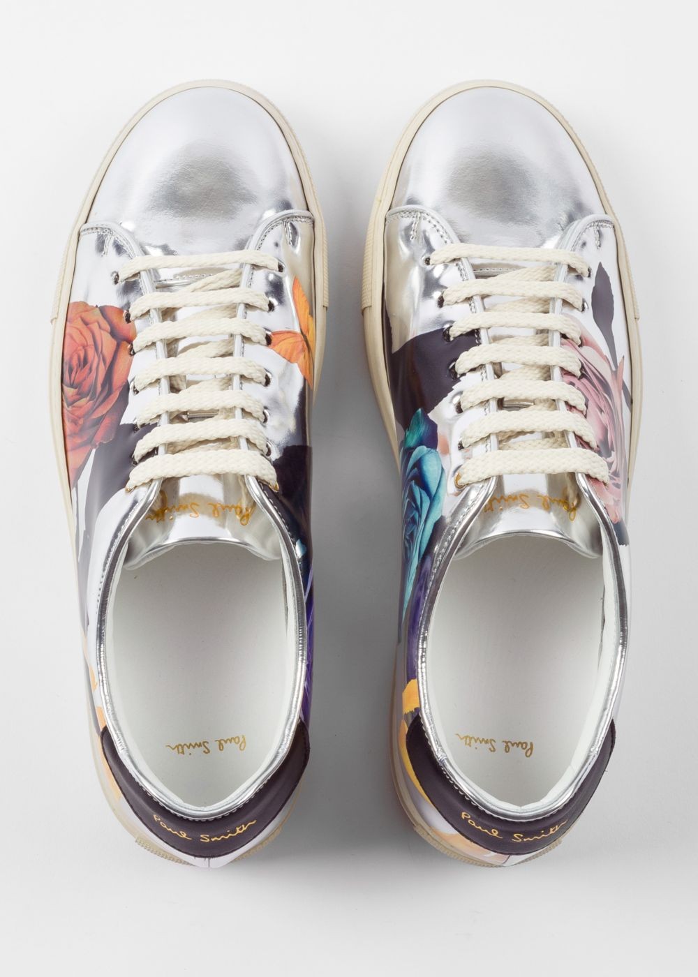 Paul Smith Womens's Silver 'rose' Print Leather 'basso' Sneaker
