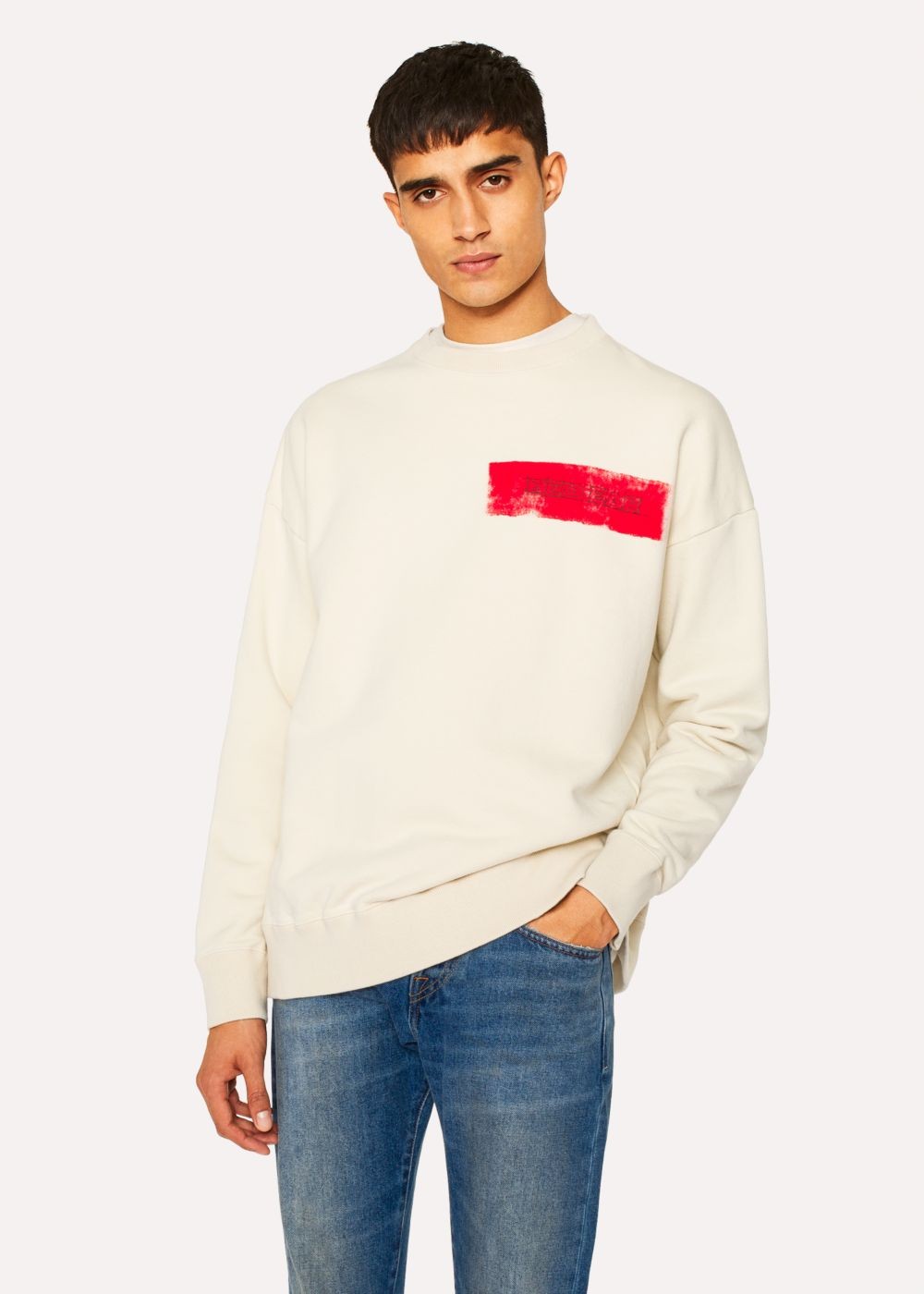 Paul Smith Men's Ecru Red Ear Logo Cotton Sweatshirt