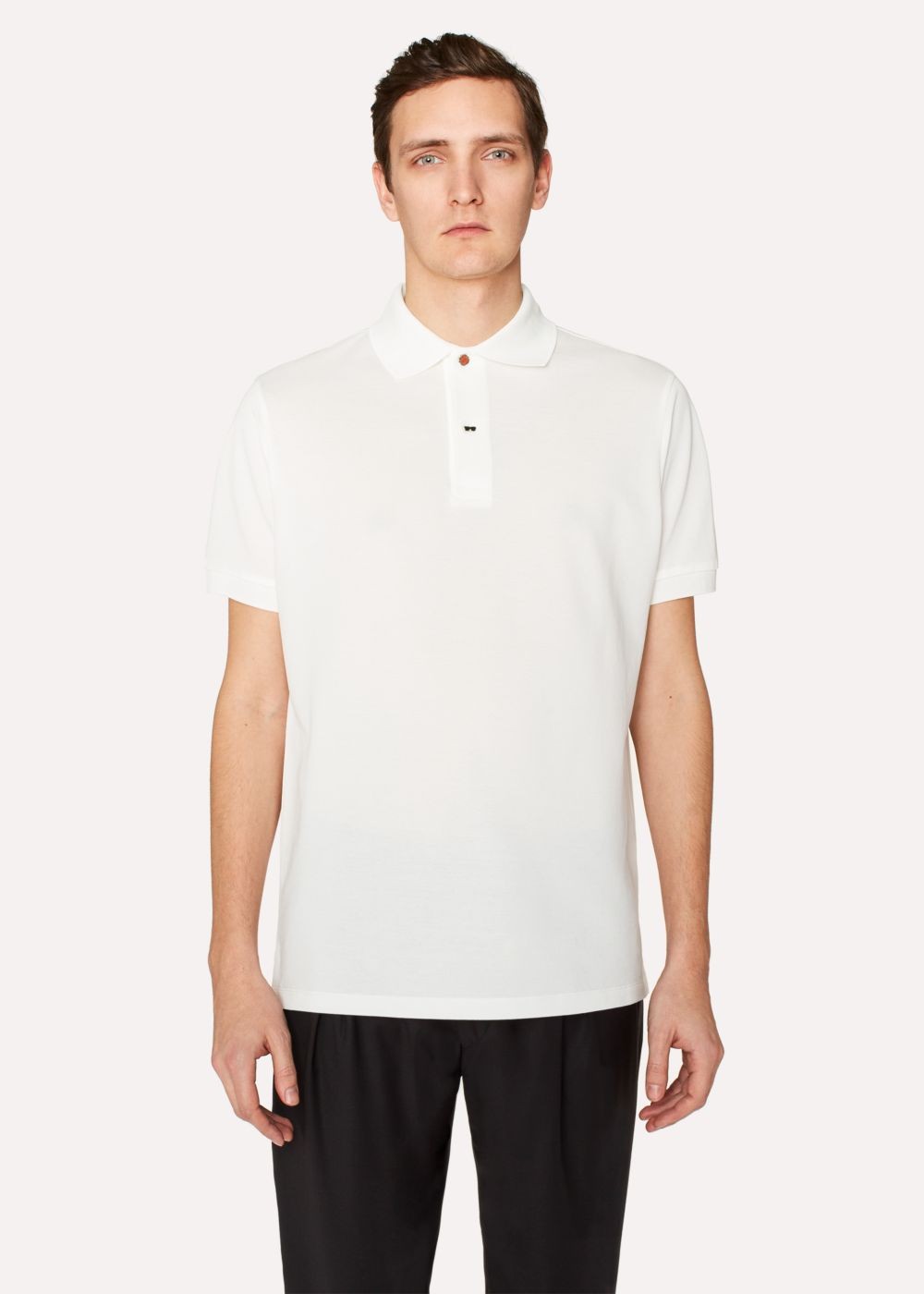 Paul Smith Mens's Slim-Fit White Cotton-Piqué Polo Shirts With Charm Buttons