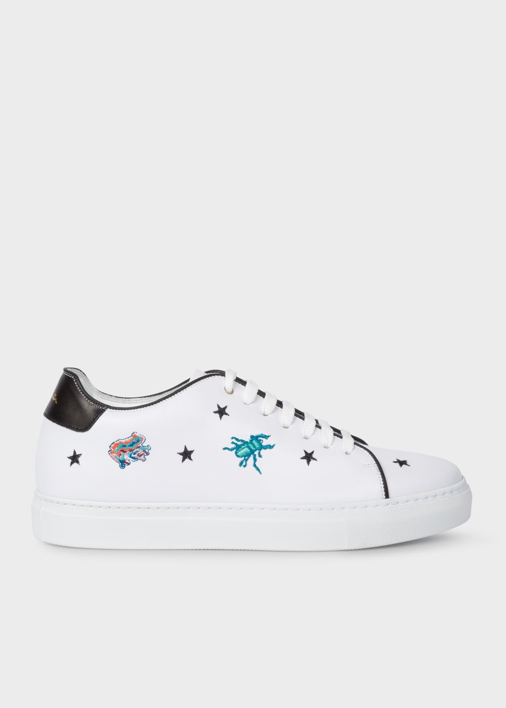 Paul Smith Mens's White Leather 'dreamer' Embroidered 'basso' Sneakers