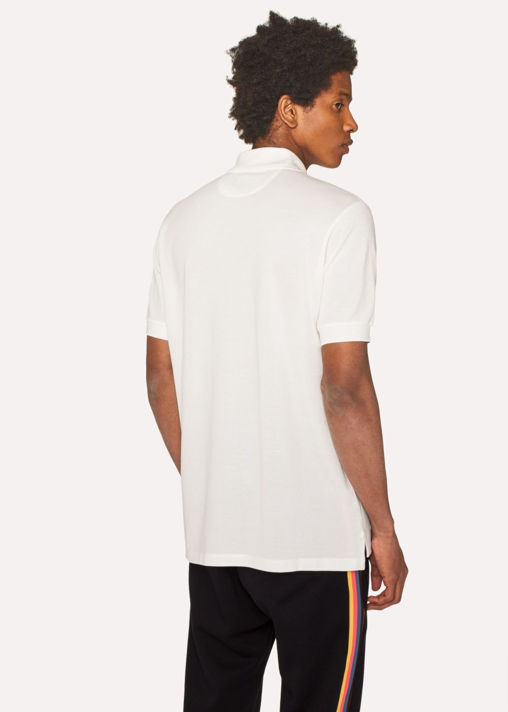 Paul Smith Mens's Slim-Fit White Cotton-Piqué Polo Shirt With 'artist Stripe' Placket