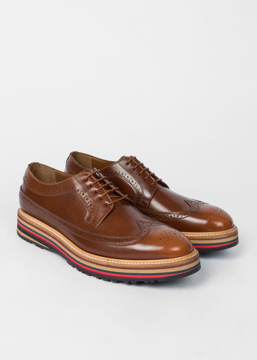 Paul Smith Mens's Tan Leather 'grand' Brogues With Striped Soles Shoes