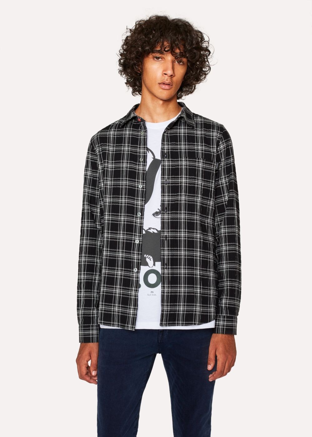 Paul Smith Mens's Tailored-Fit Black Check Cotton Shirts