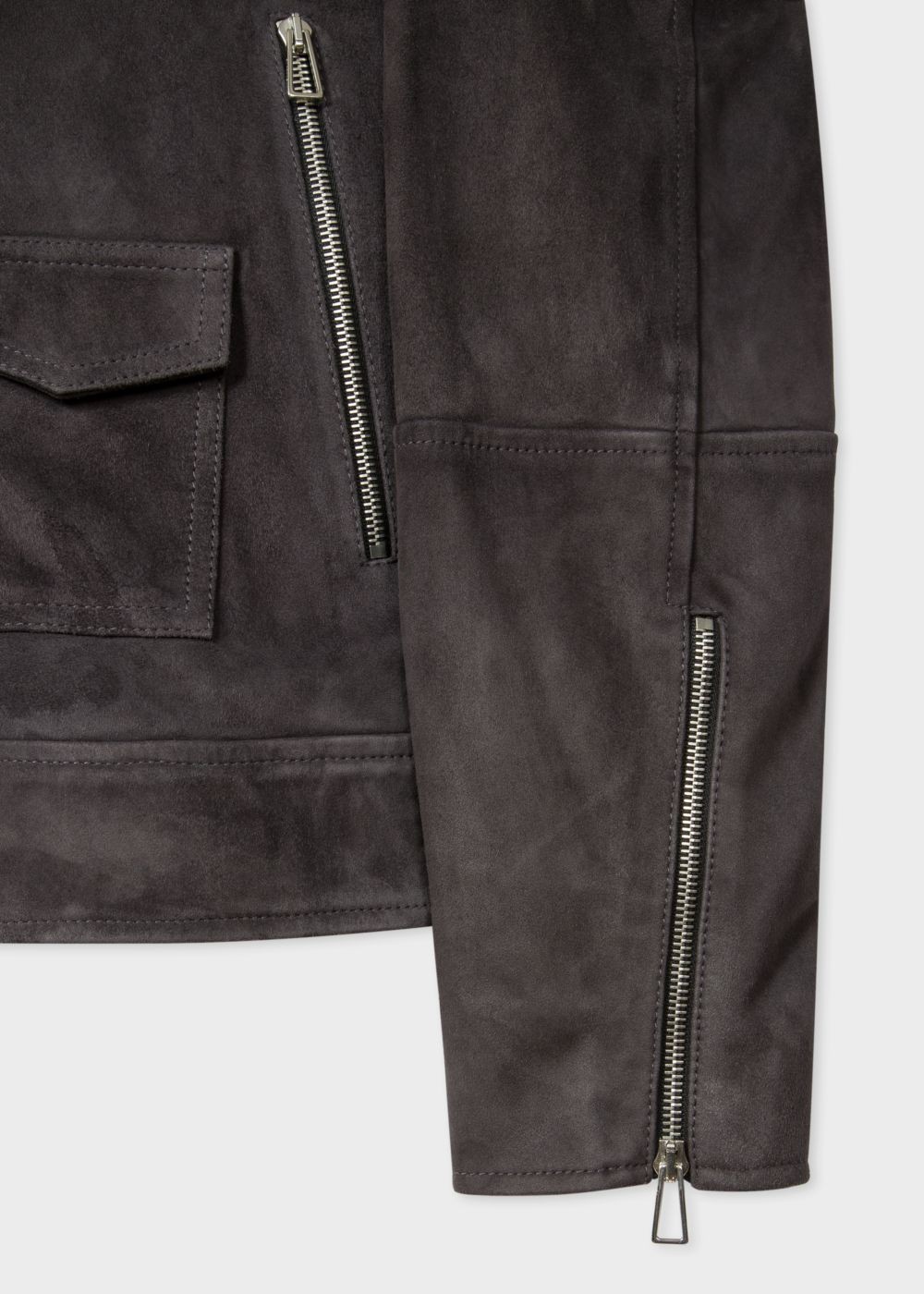 Paul Smith Men's Slate Grey Suede Leather Asymmetric-Zip Biker Coat