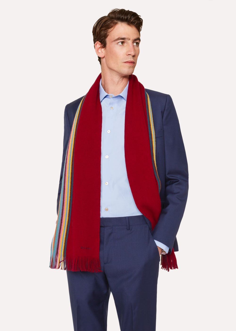 Paul Smith Men's Double-Face Red Striped-Edge Wool Scarf