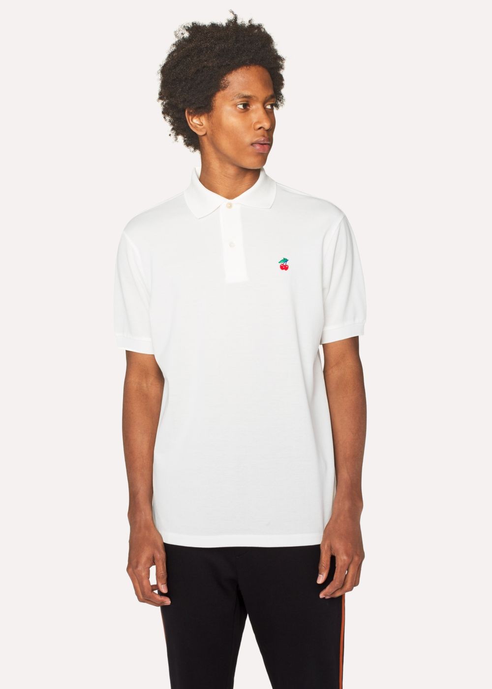 Paul Smith Mens's Slim-Fit White Cotton-Piqué Polo TShirts With Embroidered 'cherry'