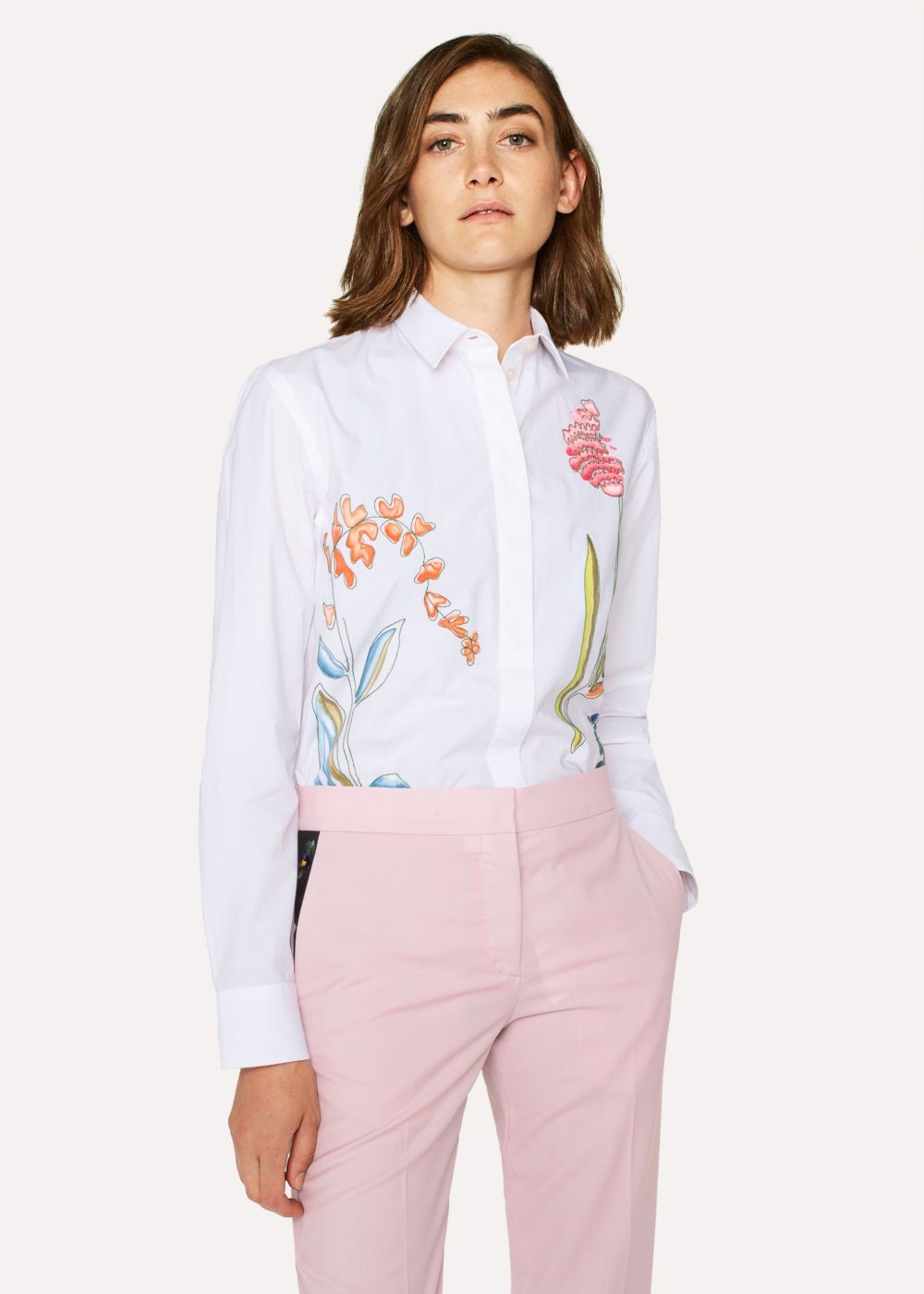 Paul Smith Womens's White Cotton T-Shirts With Large Floral Print