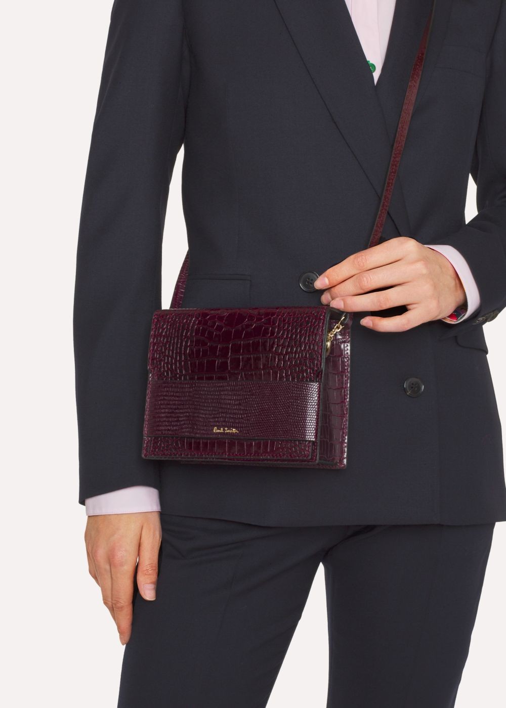 Paul Smith Women's Burgundy Mock-Croc Cross-Body HandBag