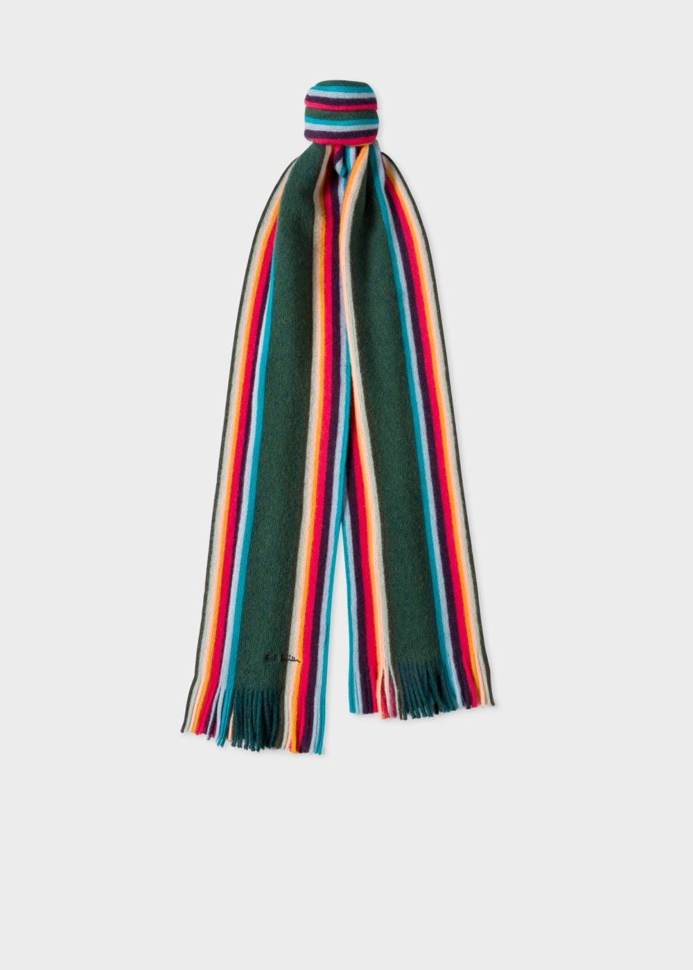 Paul Smith Men's Dark Green 'artist Stripe' Band Merino Wool Scarf