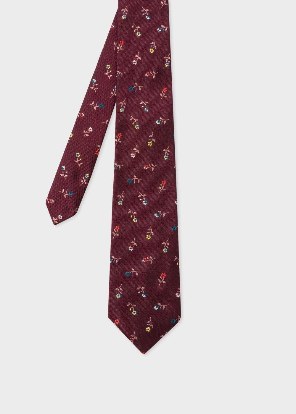 Paul Smith Mens's Burgundy Flower Embroidery Silk Tie