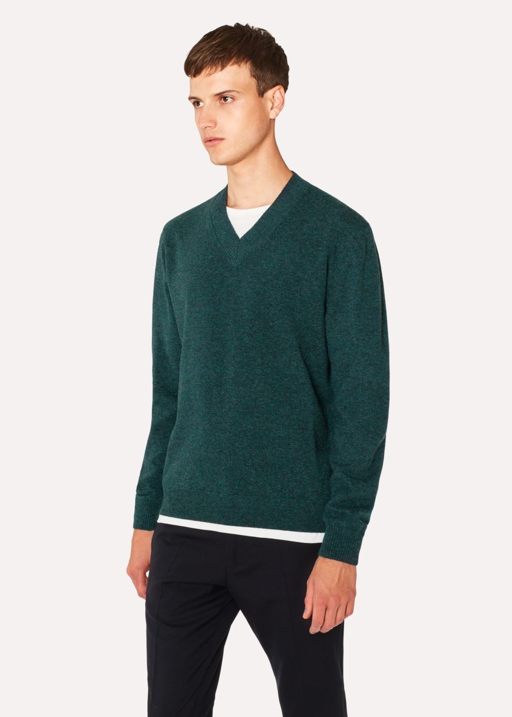 Paul Smith Men's Teal V-Neck Lambswool Sweater