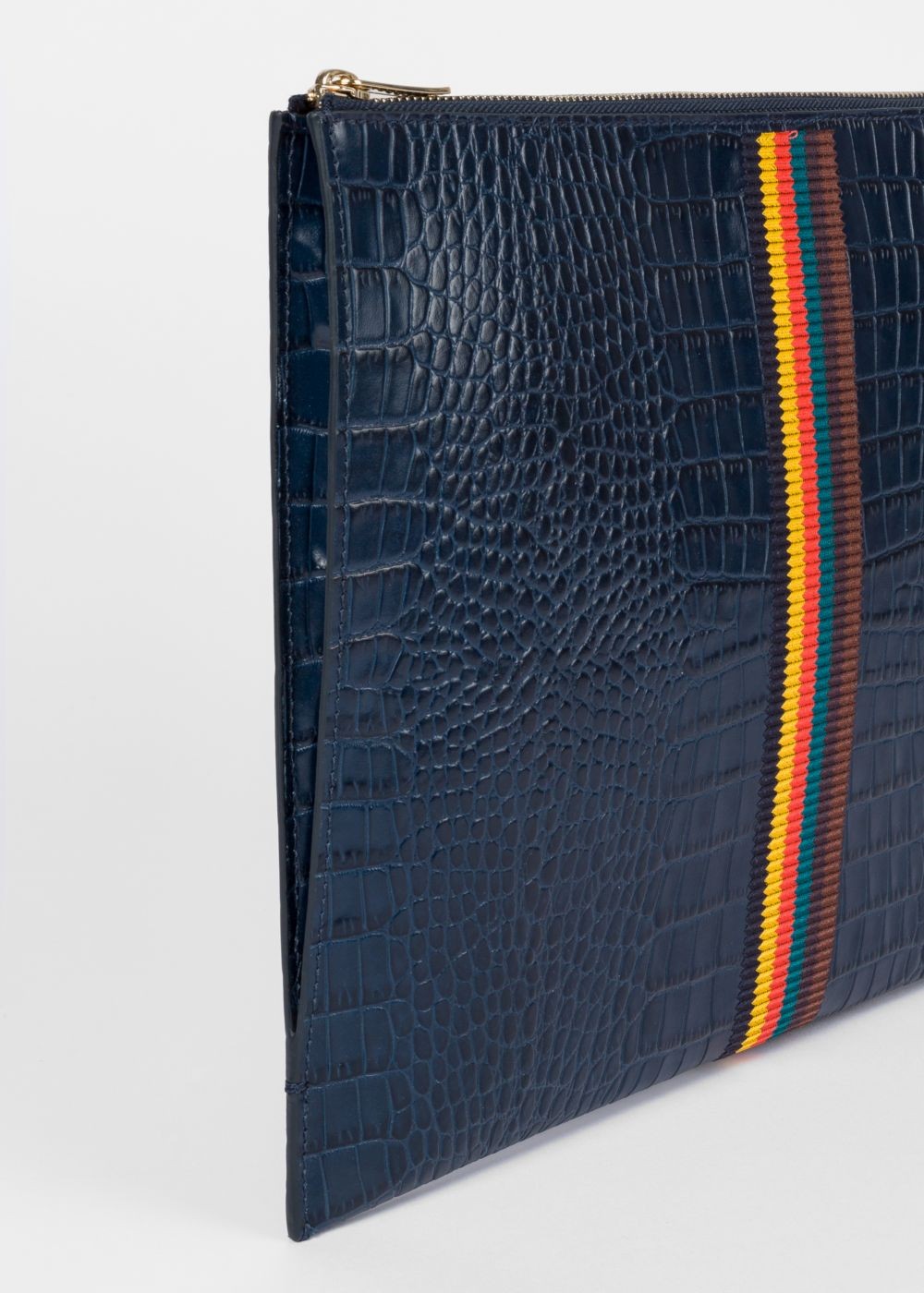 Paul Smith Men's Blue 'bright Stripe' Mock-Croc Leather Document Pouch Accessories