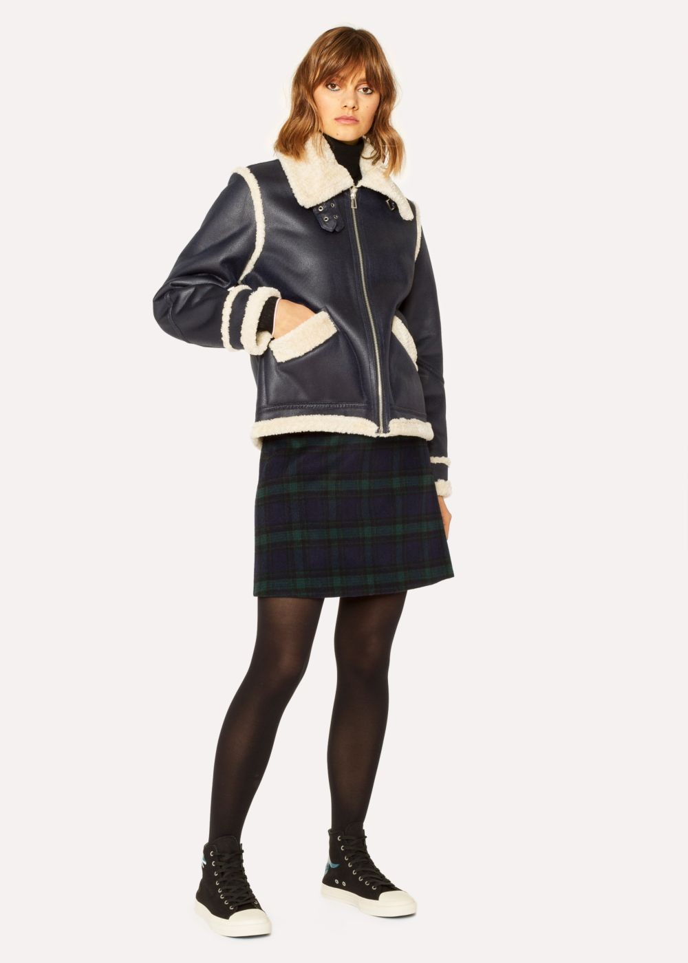 Paul Smith Womens's Navy Faux Shearling Aviator Jackets With Contrast Trims