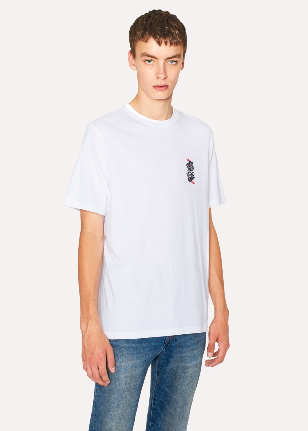 Paul Smith Men's White Red Ear 'rabbit Logo' Print Tshirt