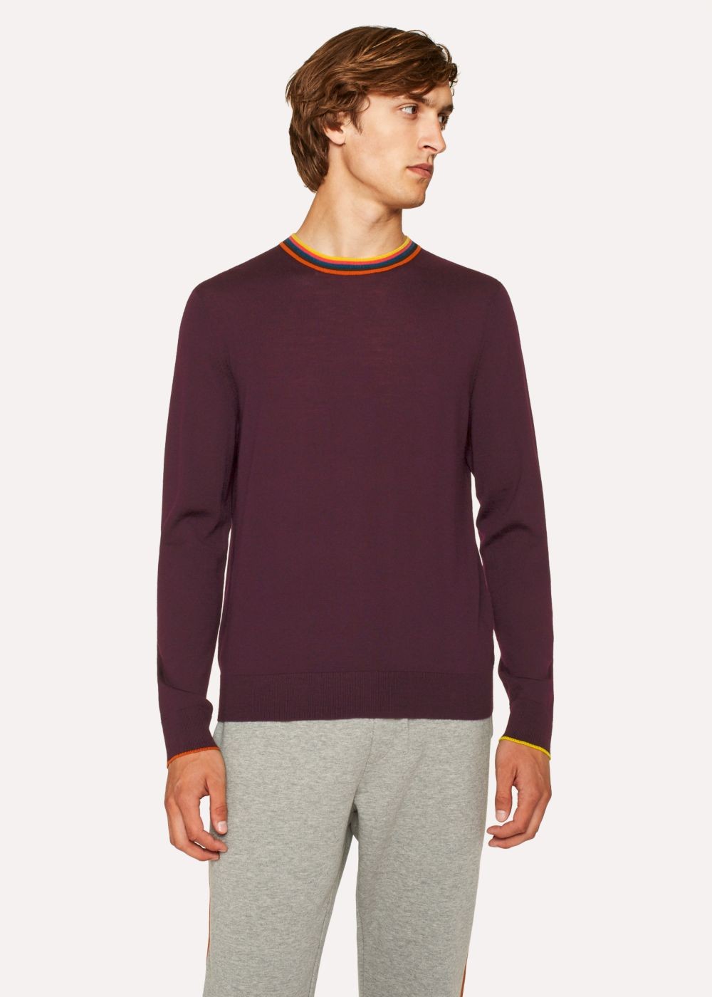 Paul Smith Men's Damson Wool Sweater With 'artist Stripe' Collar