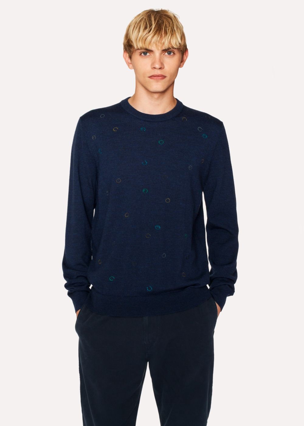 Paul Smith Men's Navy Merino Wool Embroidered-Spot Sweater