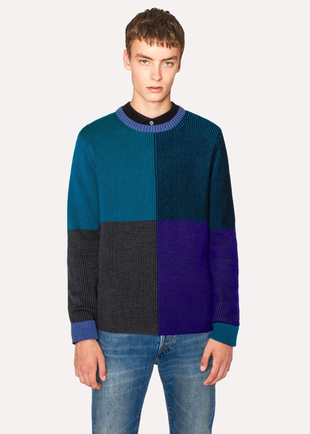 Paul Smith Mens's Blue Geometric Stripe Merino Wool Sweater
