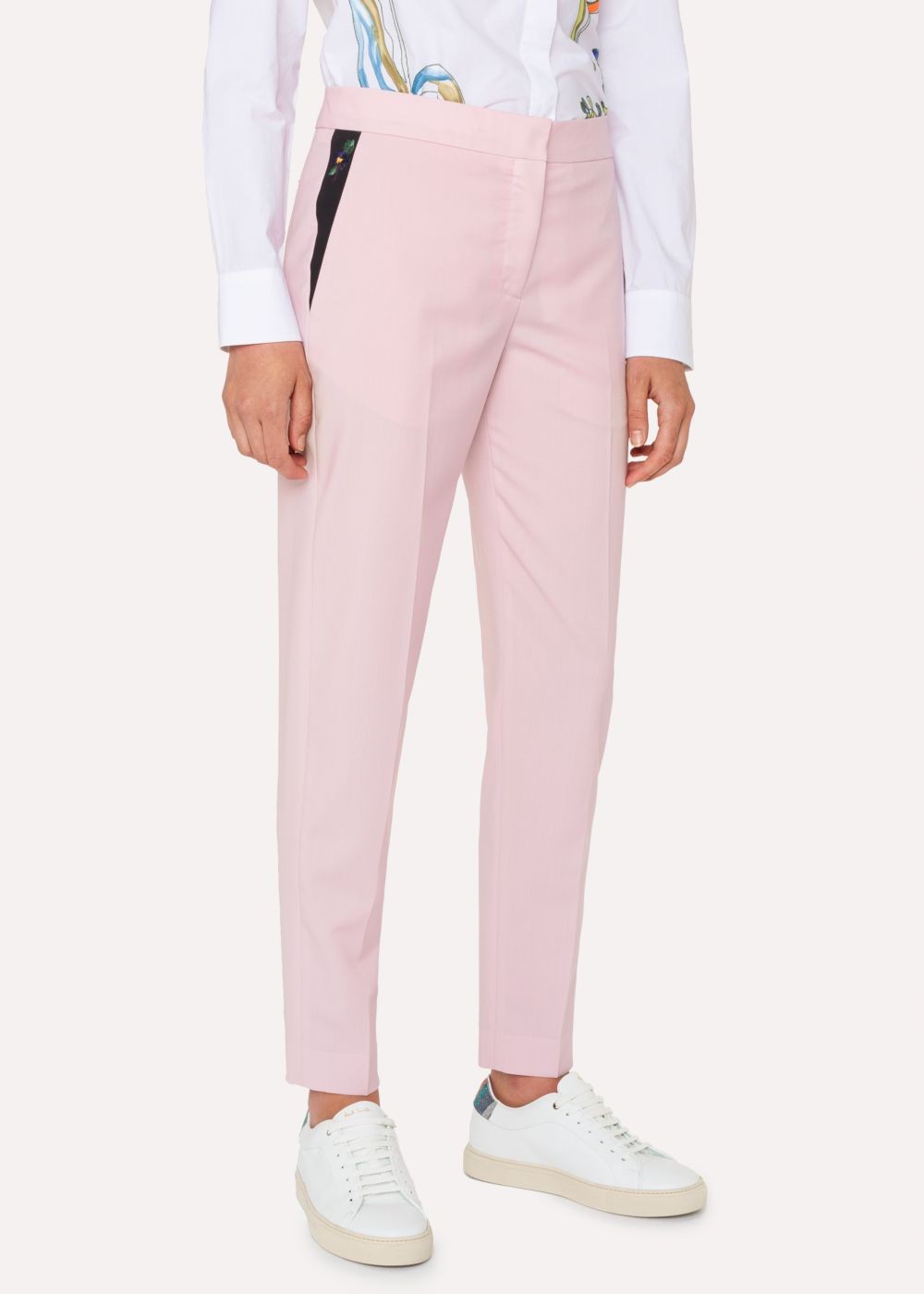 Paul Smith Womens's Classic-Fit Light Pink Wool-Mohair Pants With Embroidered Pocket