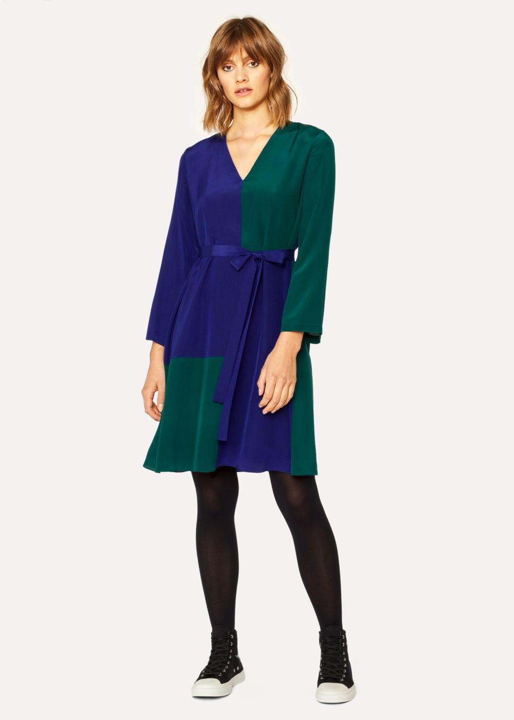 Paul Smith Lady's V-Neck Cobalt Blue And Green Colour Block Dress