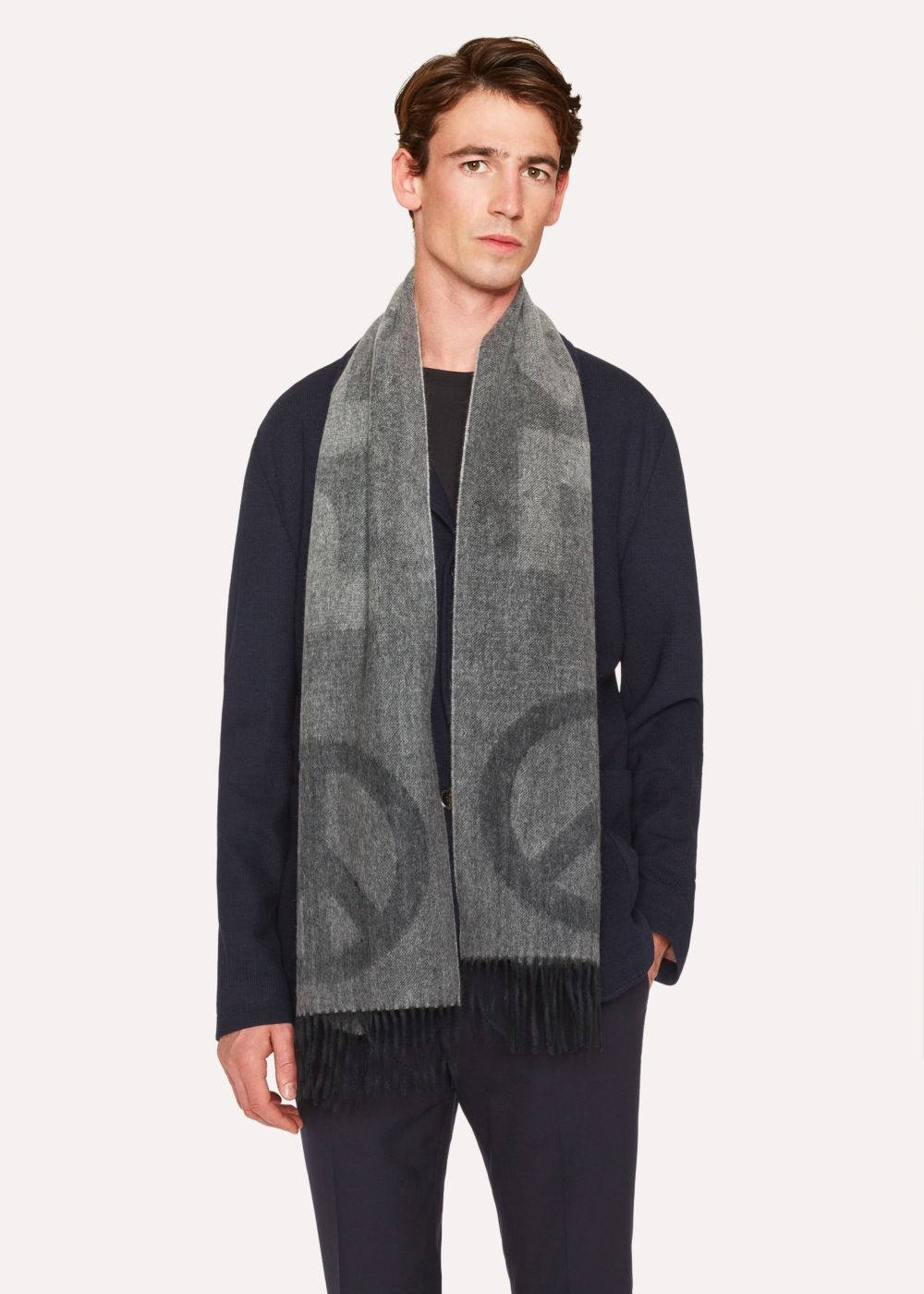Paul Smith Men's Dark Grey And Black Cashmere 'peace' Scarf