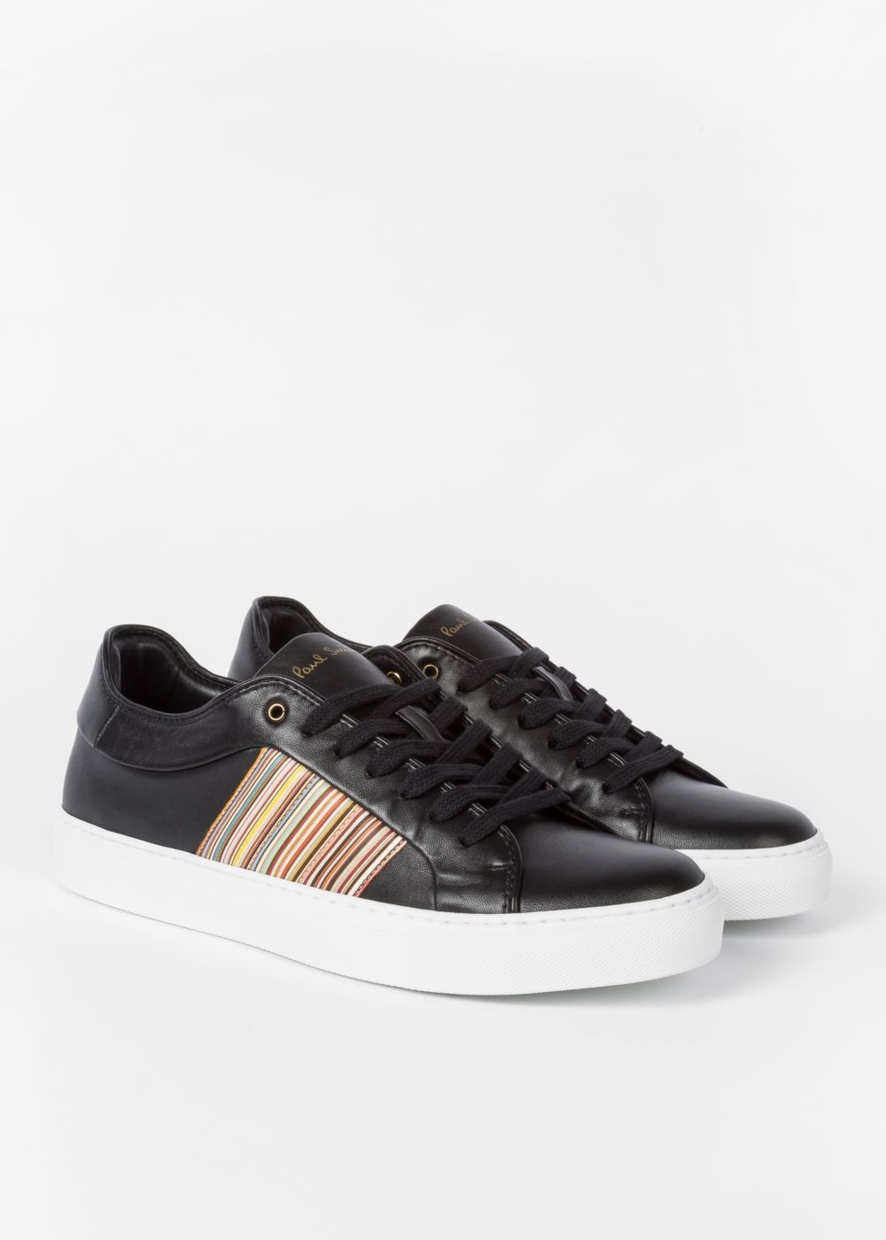 Paul Smith Men's Black Leather 'ivo' Sneaker With Signature Stripe Panels