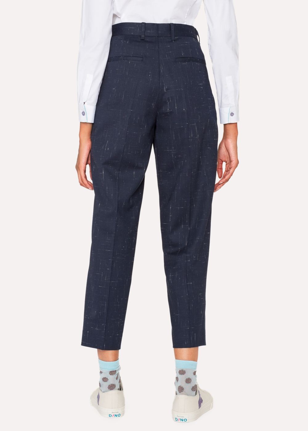 Paul Smith Women's Navy Flecked Slub Double-Pleat Wool-Blend Pants