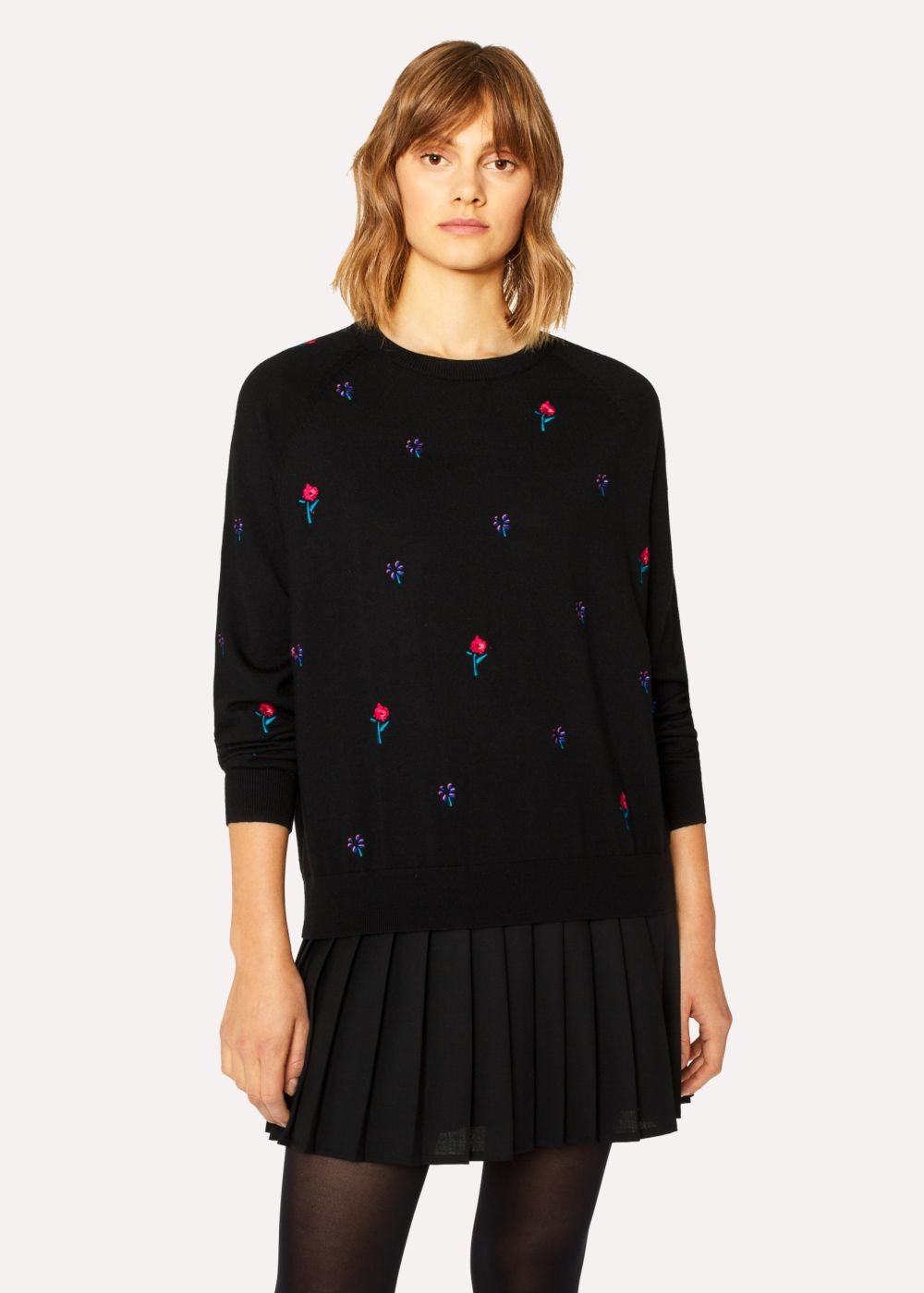 Paul Smith Women's Black Embroidered Floral Merino Wool Sweater