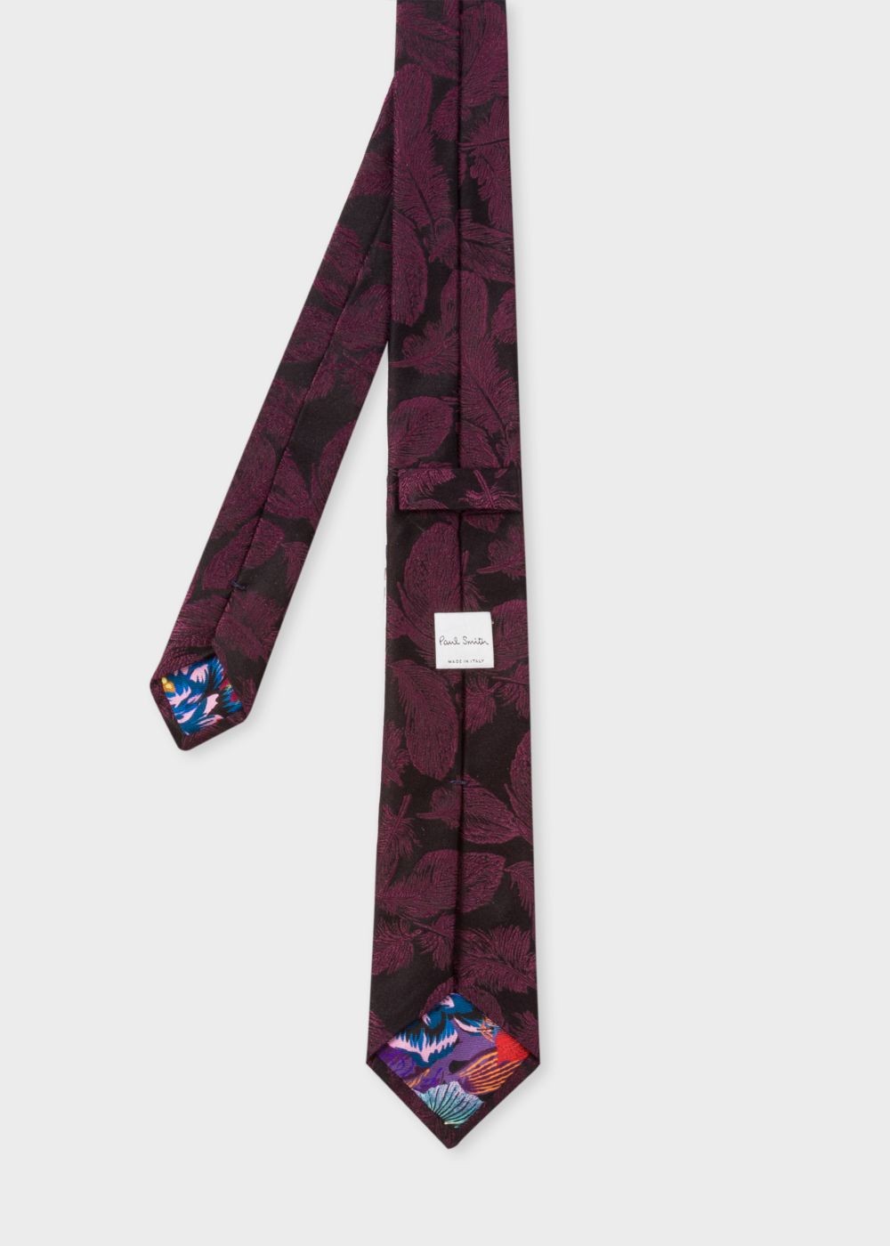 Paul Smith Mens's Damson Feather-Jacquard Narrow Silk Tie