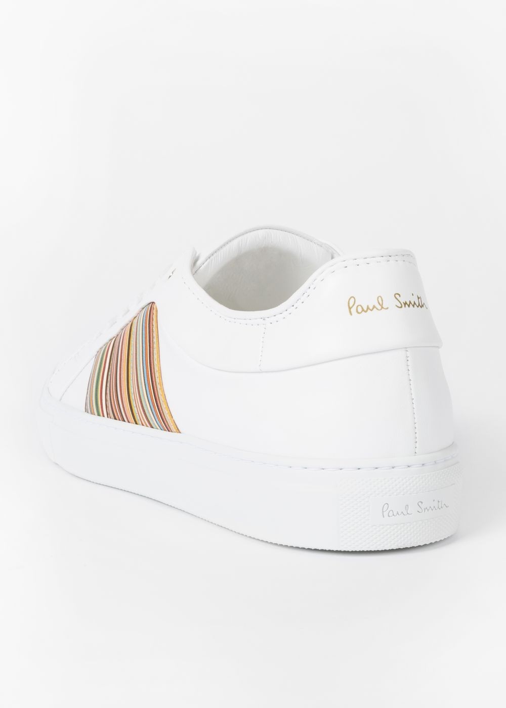 Paul Smith Mens's White Leather 'ivo' Sneakers With Signature Stripe Panels