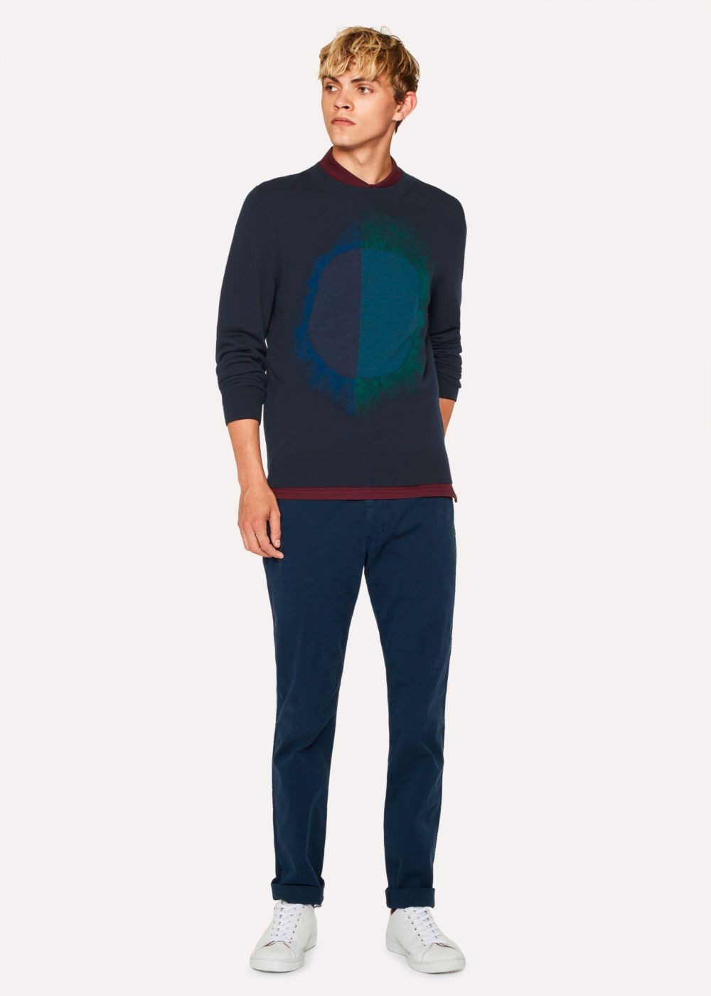 Paul Smith Men's Navy 'paint Spot' Merino Wool-Blend Sweater