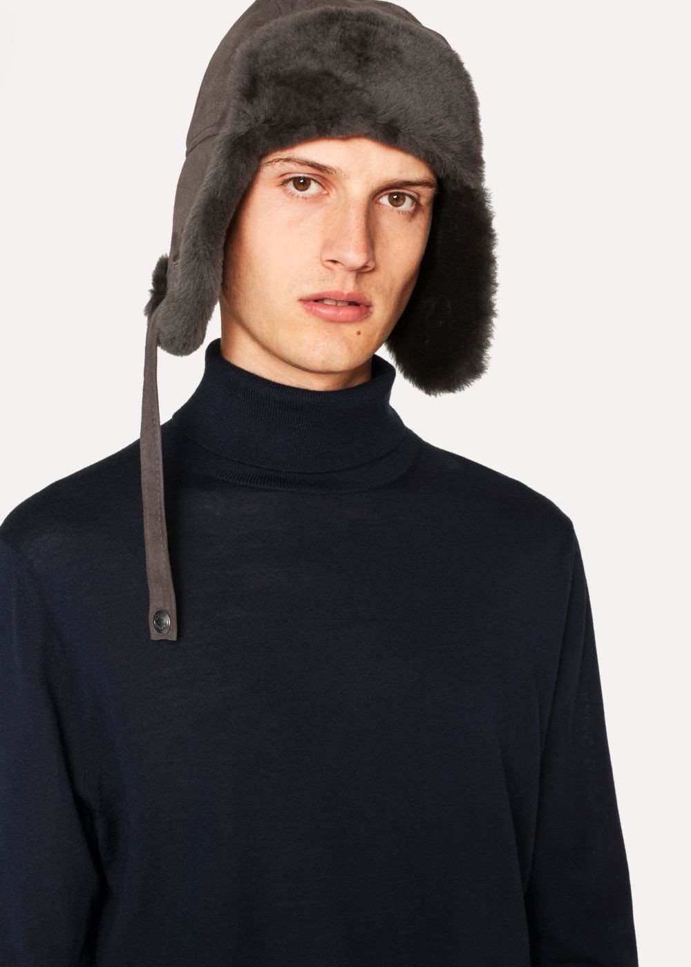 Paul Smith Mens's Grey Sheepskin Chapka Caps