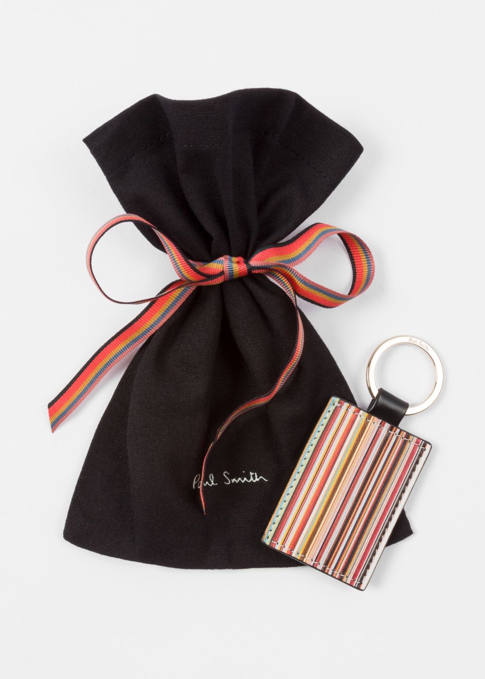 Paul Smith Black Calf Leather Signature Stripe Keyring Accessories Mens