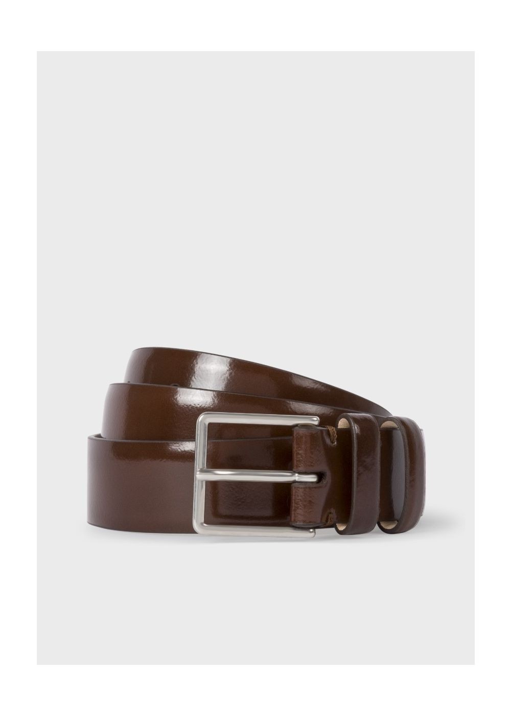 Paul Smith Men's Chocolate Brown High-Shine Leather Double Keeper Belt